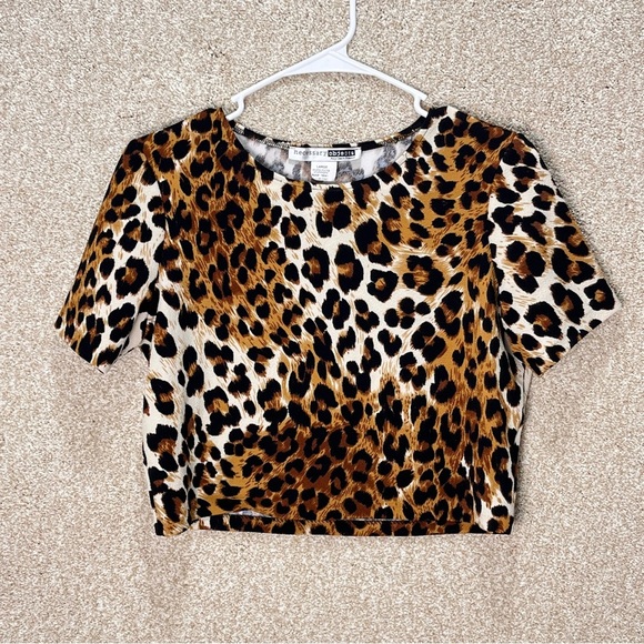 Vintage 90s leopard print crop top Necessary Objects Ady Gluck-Frankel large - Picture 1 of 8